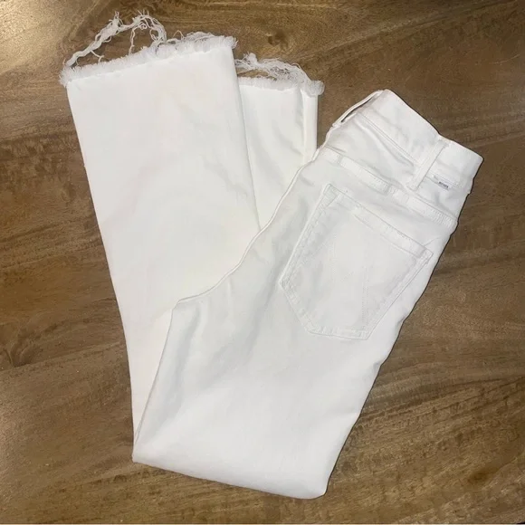 MOTHER The Hustler Ankle Fray Jeans White